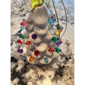 Mr‎ Christmas Mini White Christmas Tree Lighted Ornament Ceramic  5" NWT